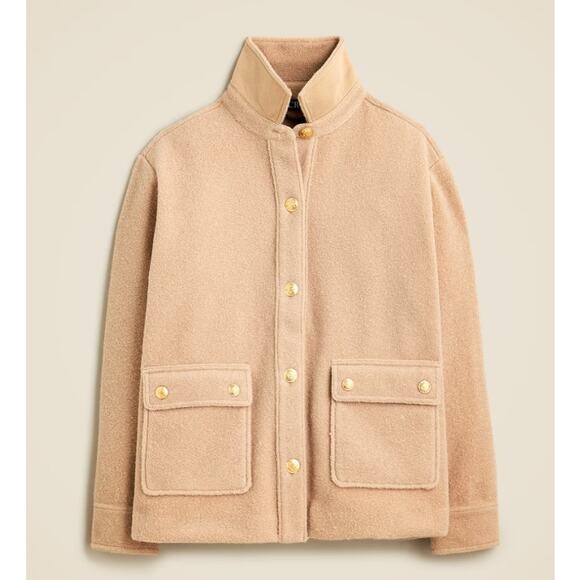 J.Crew Bouclé Shirt Jacket WMNS S Tan Soft Fleece Gold Buttons Pockets Collared - Picture 2 of 8